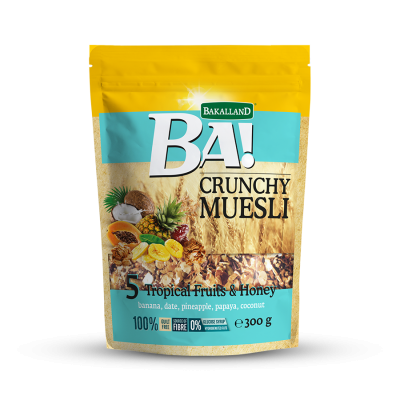 BAKALLAND-BA! CRUNCHY MUESLI 5 TROPICAL FRUITS 4X300G - Bulkbox Wholesale