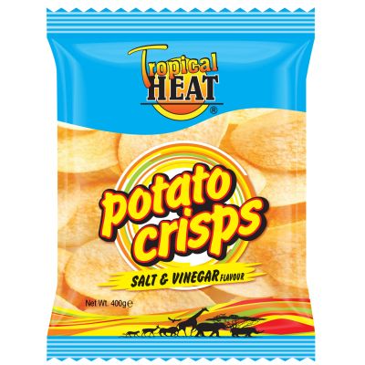 TROPICAL HEAT POTATO CRISPS SALT & VINEGAR 6X400G - Bulkbox Wholesale