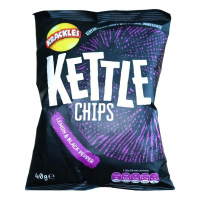 KETTLE COOKED POTATO CRISPS LEMON & BLACK PEPPER 48X40G - Bulkbox Wholesale