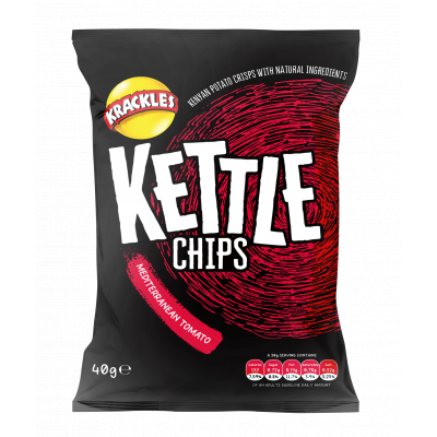 KETTLE COOKED POTATO CRISPS MEDITERRANEAN TOMATO 48X40G - Bulkbox Wholesale