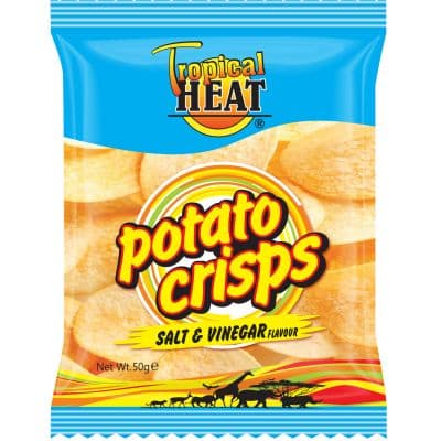 TROPICAL HEAT POTATO CRISPS SALT & VINEGAR 50G - Bulkbox Wholesale