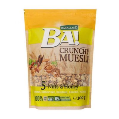 BAKALLAND-BA! CRUNCHY MUESLI 5 NUTS & HONEY 4X300G - Bulkbox Wholesale