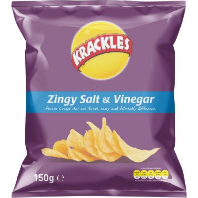 KRACKLES POTATO CRISPS ZINGY SALT & VINEGAR 12X125G - Bulkbox Wholesale