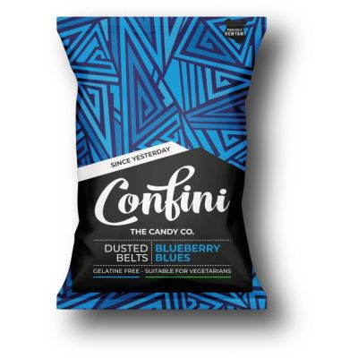 CONFINI LIQUORICE DUSTED BELTS BLUEBERRY BLUES 6X75G - Bulkbox Wholesale