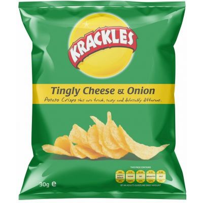 KRACKLES POTATO CRISPS TINGLY CHEESE & ONION 12X125G - Bulkbox Wholesale