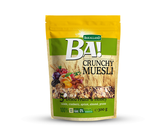 Bakalland-Ba! Crunchy Muesli 5 Dried Fruits 4x300g - Bulkbox Wholesale