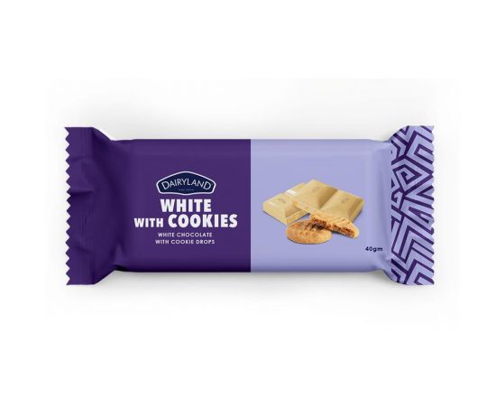 Dairyland White with Cookies Chocolate 12x80g - Bulkbox Wholesale