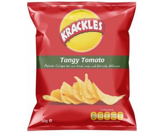 Krackles Potato Crisps Tangy Tomato 48x30g - Bulkbox Wholesale