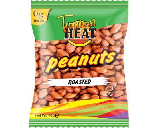 Tropical Heat Roasted (with Skin) Peanuts  12x70g - Bulkbox Wholesale