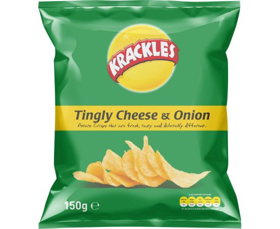 Krackles Potato Crisps Tingly Cheese & Onion 48x30g - Bulkbox Wholesale