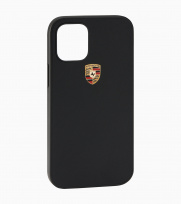 Чехол-накладка для iPhone 12 mini (натуральная кожа с цветным гербом Porsche)