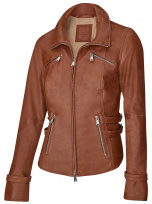 Женская кожаная куртка (коньячный), XL