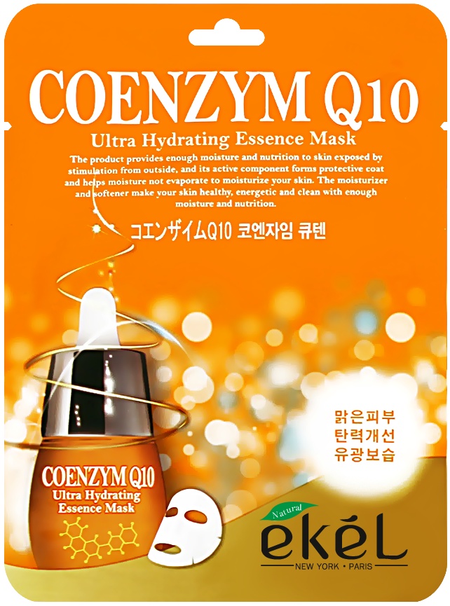 Тканевая маска для лица с коэнзимом EKEL Coenzym Q10 Ultra Hydrating Essence Mask
