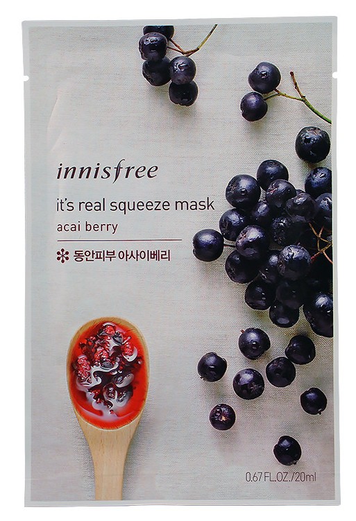 Тканевая маска для лица с соком ягод асаи Innisfree My Real Squeeze Mask Acai Berry