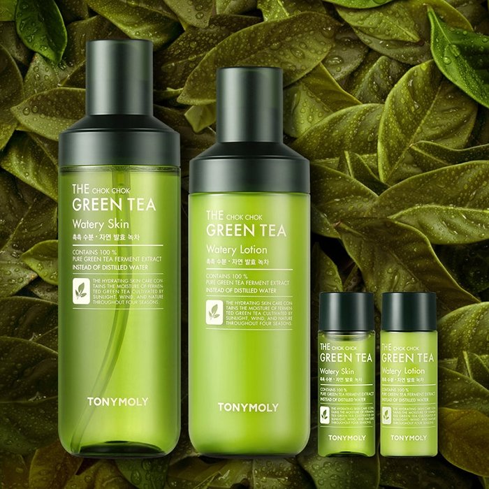 Набор: Увлажняющий тоник для лица с экстрактом зеленого чая,  Увлажняющий лосьон для лица с экстрактом зелёного чая TONYMOLY THE CHOK CHOK GREEN TEA Watery Skin Care Set