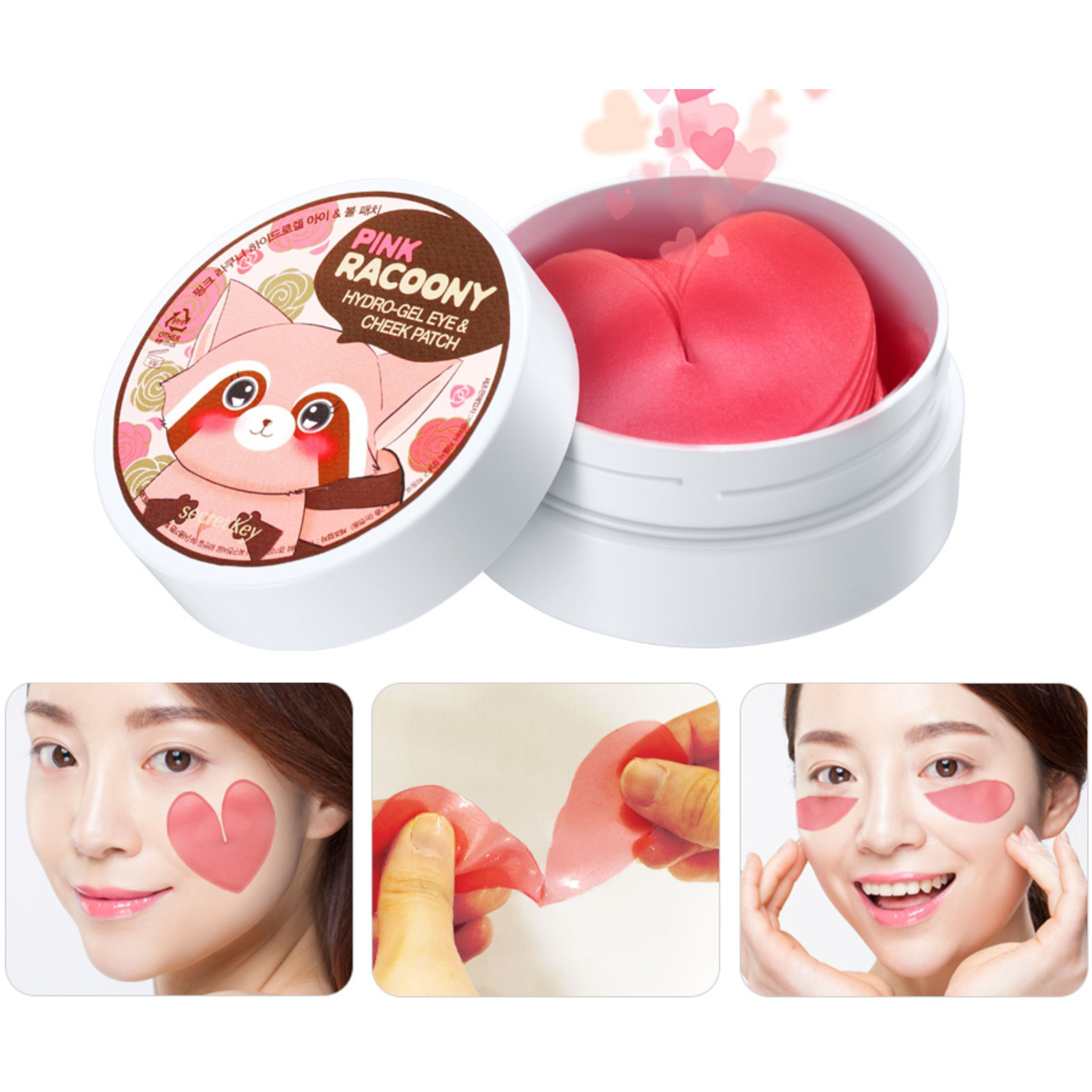 Гидрогелевые патчи под глаза и для щек Secret Key Pink Racoony Hydrogel Eye & Cheek Patch