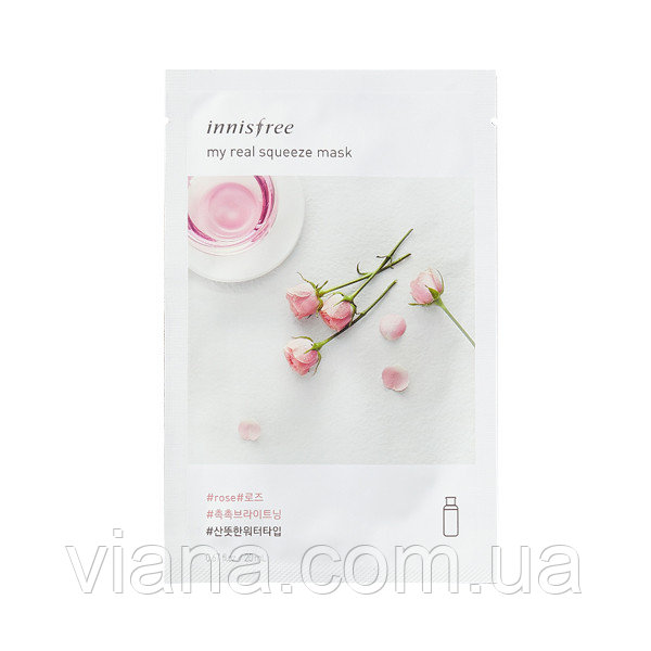 Трехслойная тканевая маска для лица с розовой водой Innisfree My Real Squeeze Mask Rose