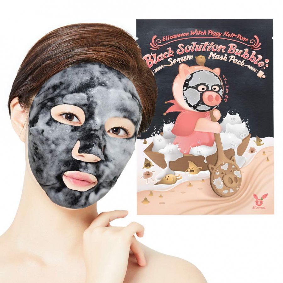 Маска для лица тканевая Elizavecca Witch Piggy Hell-Pore Black Solution Bubble Serum Mask Pack