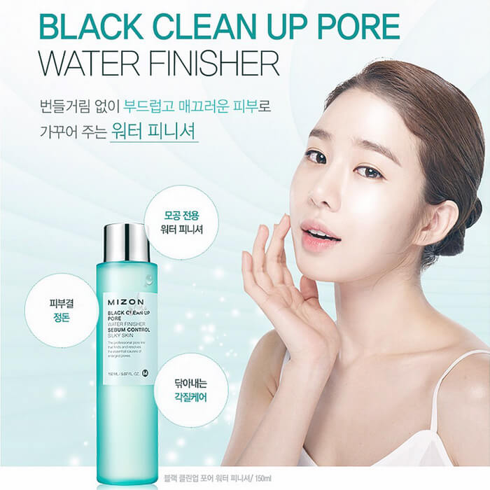 Тонер для очищения лица с эффектом сужения пор MIZON Black Clean Up Pore Water Finisher