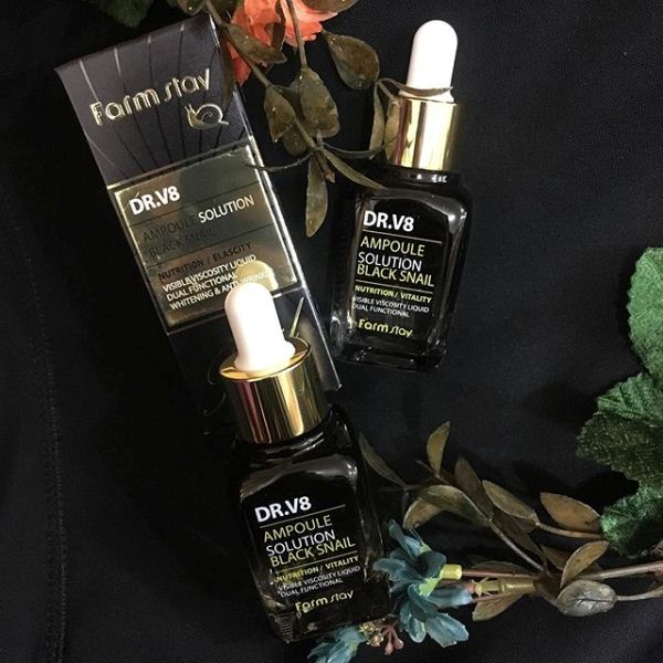 Ампульная сыворотка для лица с муцином черной улитки FarmStay DR.V8 Ampoule Solution Black Snail