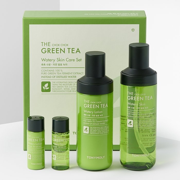 Набор: Увлажняющий тоник для лица с экстрактом TONYMOLY THE CHOK CHOK GREEN TEA Watery Skin Care Set