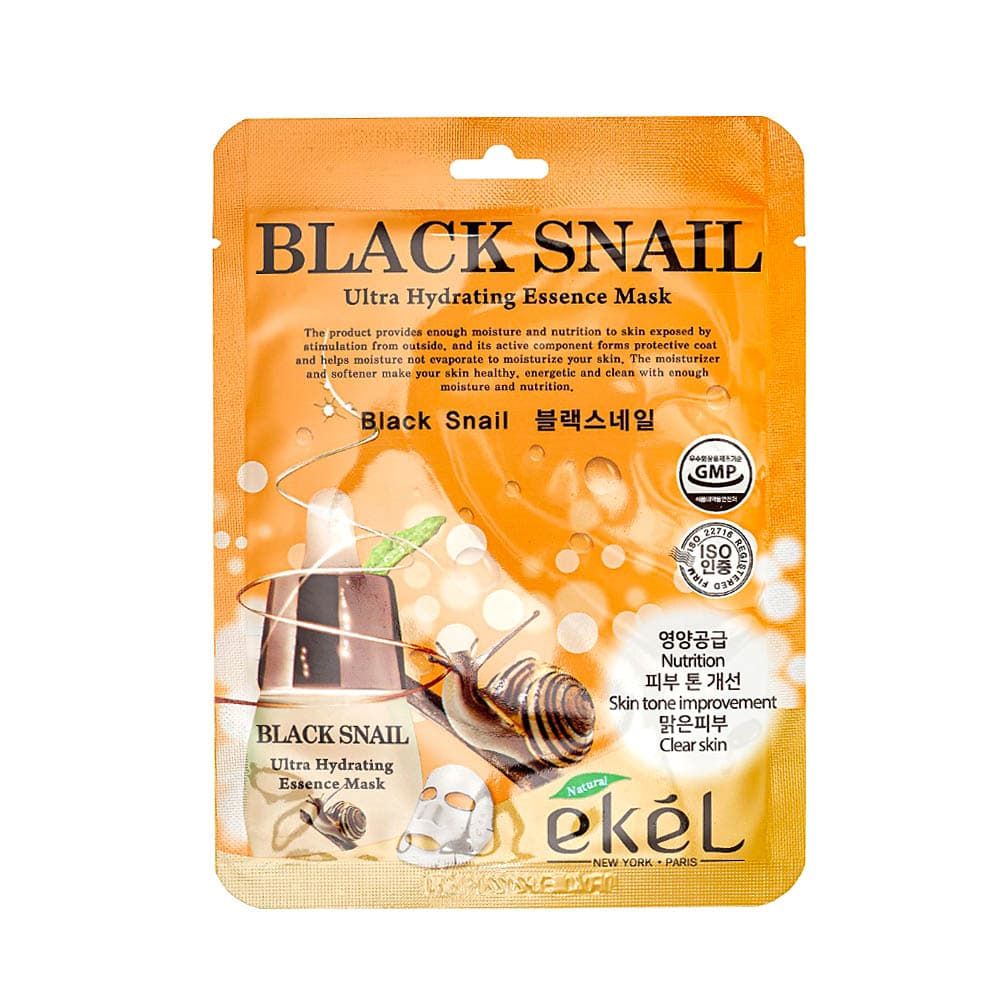 EKEL Тканевая маска для лица с муцином черной улитки Black Snail Ultra Hydrating Essence Mask