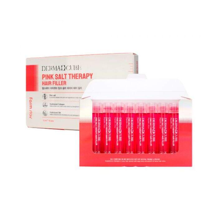Укрепляющий филлер с розовой солью для волос FarmStay DERMA СUBE Pink Salt Therapy Hair Filler