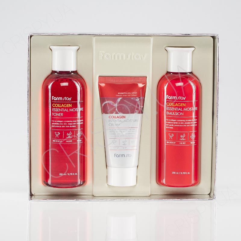 Набор средств по уходу за кожей с коллагеном, 3 средства FarmStay Collagen Essential Moisture Skin Care 3 set