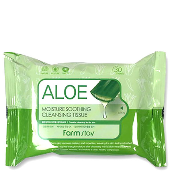 Очищающие увлажняющие салфетки с экстрактом алоэ FarmStay Aloe Moisture Soothing Cleansing Tissue