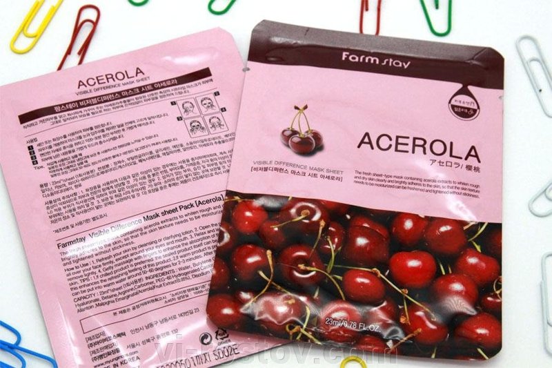 Увлажняющая тканевая маска с экстрактом ацеролы FarmStay Visible Difference Mask Sheet Acerola