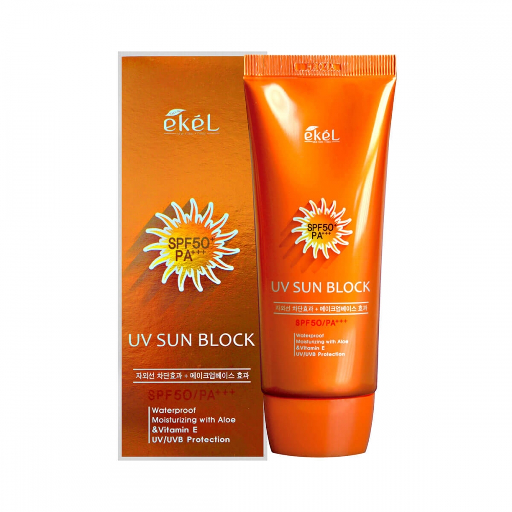 Солнцезащитный крем с экстрактом алоэ EKEL UV Sun Block SPF 50/PA+++ купить  в интернет-магазине Koresmetica.ru