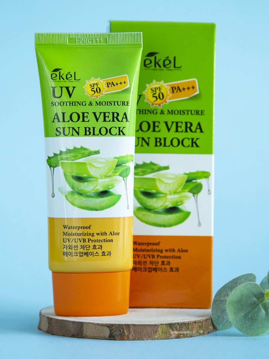 Солнцезащитный крем с алоэ-вера EKEL UV SOOTHING & MOISTURE ALOE VERA SUN  BLOCK SPF 50 PA+++ купить в интернет-магазине Koresmetica.ru