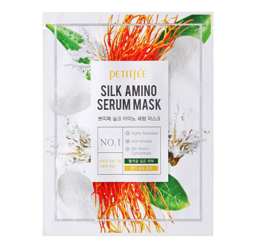 Лифтинг-маска для лица с протеинами шелка Petitfee Silk Amino Serum Mask