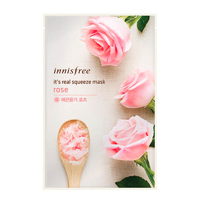 Трехслойная тканевая маска для лица с розовой водой Innisfree My Real Squeeze Mask Rose