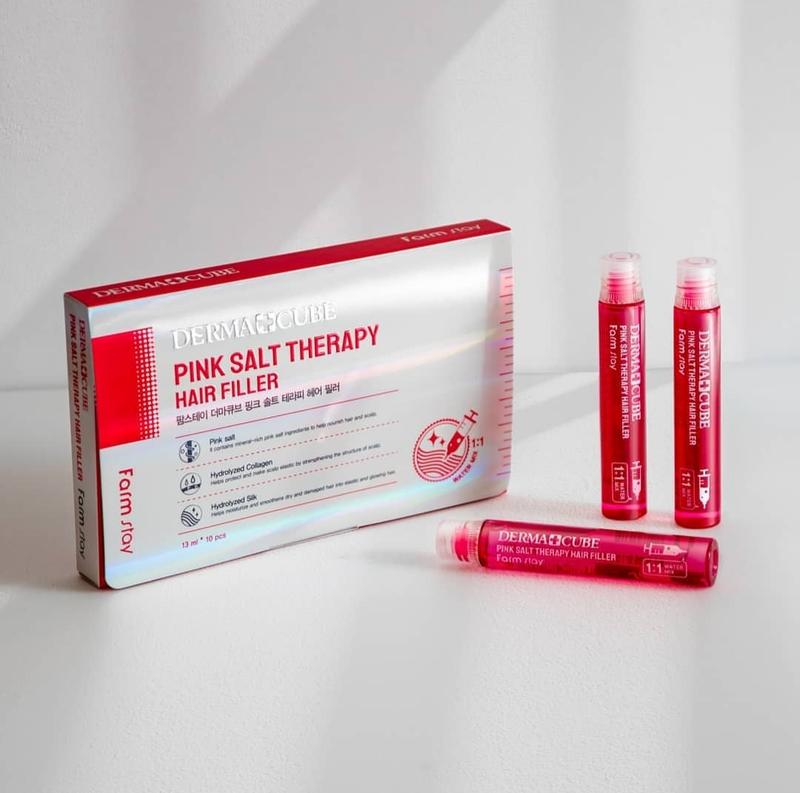 Укрепляющий филлер с розовой солью для волос FarmStay DERMA СUBE Pink Salt Therapy Hair Filler
