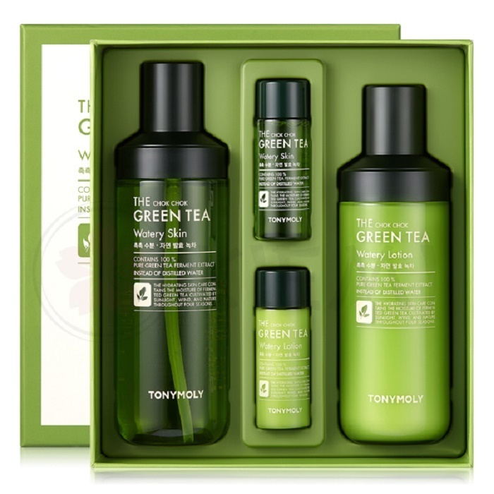 Набор: Увлажняющий тоник для лица с экстрактом TONYMOLY THE CHOK CHOK GREEN TEA Watery Skin Care Set