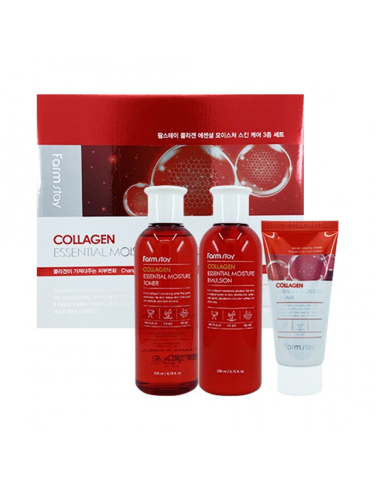 Набор средств по уходу за кожей с коллагеном, 3 средства FarmStay Collagen Essential Moisture Skin Care 3 set