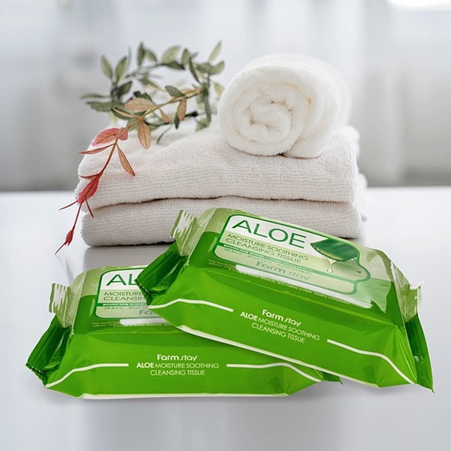 Очищающие увлажняющие салфетки с экстрактом алоэ FarmStay Aloe Moisture Soothing Cleansing Tissue