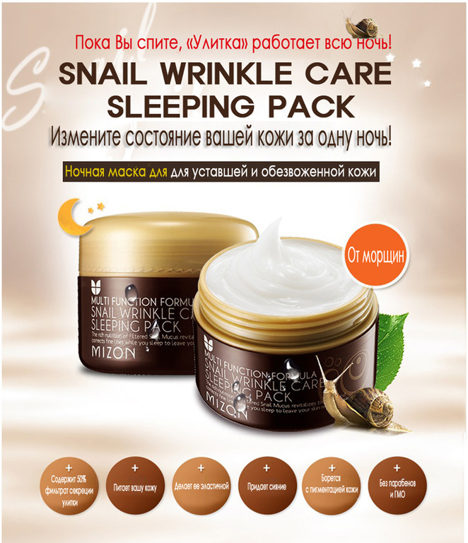 Ночная маска c экстрактом улитки MIZON Snail Wrinkle Care Sleeping Pack