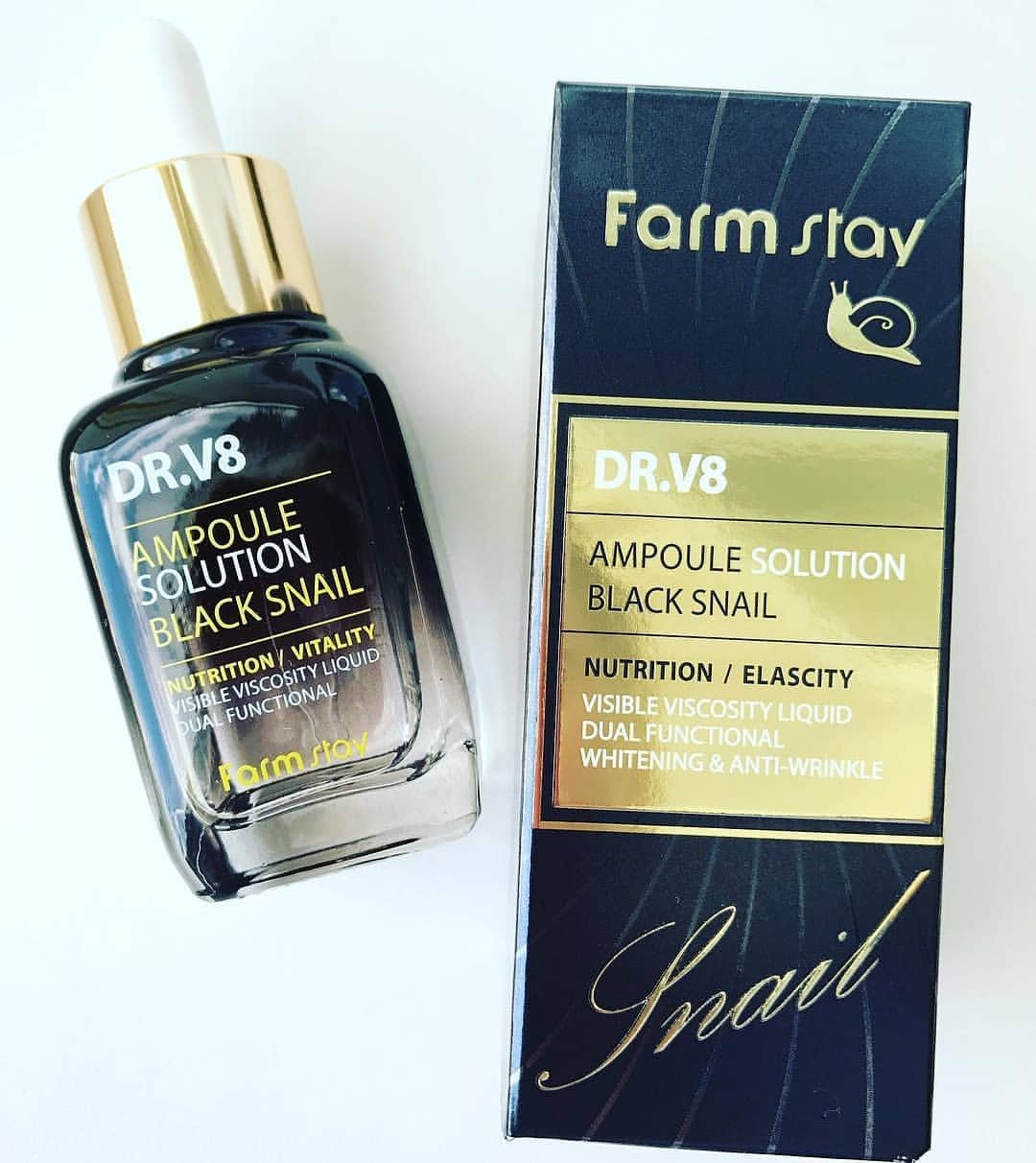 Ампульная сыворотка для лица с муцином черной улитки FarmStay DR.V8 Ampoule Solution Black Snail