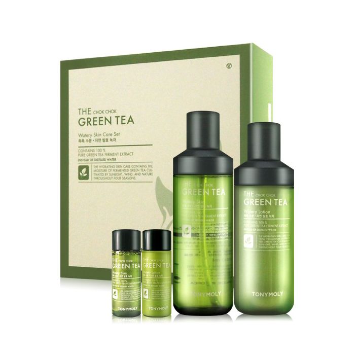 Набор: Увлажняющий тоник для лица с экстрактом зеленого чая,  Увлажняющий лосьон для лица с экстрактом зелёного чая TONYMOLY THE CHOK CHOK GREEN TEA Watery Skin Care Set