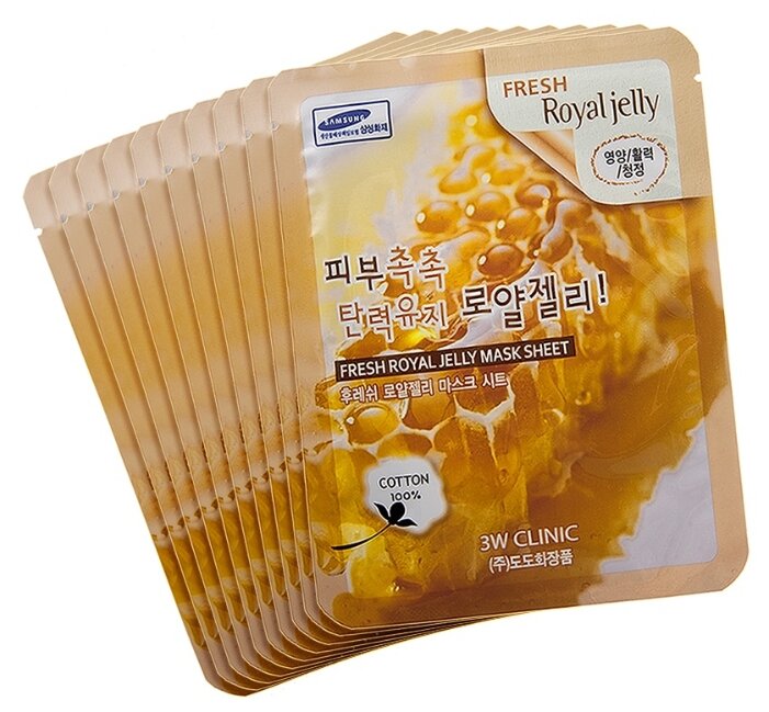 Тканевая маска для лица с маточным молочком  3W CLINIC Fresh Royal Jelly Mask Sheet